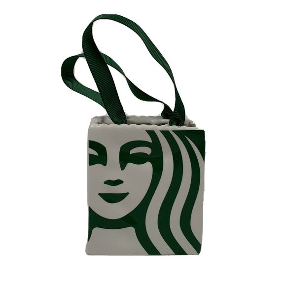 Starbucks Ornament or Gift Card Holder White Green Shopping Bag - Picture 1 of 12